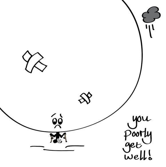 Poorly buddies need extra MASSIVE good vibes - so send them some, with this MASSIVE Bonce you poorly get well card. 
