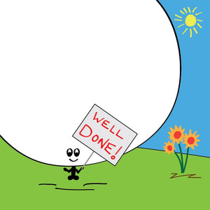 Plain and simple - Pat on the back - Well Done! Say it with this colourful Massive Bonce well done card with flowers.