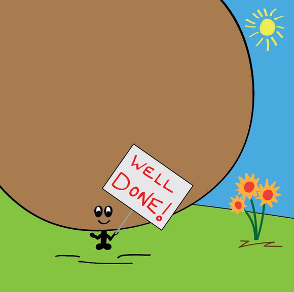Plain and simple - Pat on the back - Well Done! Say it with this colourful Massive Bonce well done card with flowers.